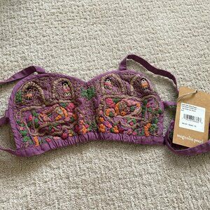 Magnolia Pearl Cotton Satin Mindy Embroidered Bralette #007 Majestic NWT